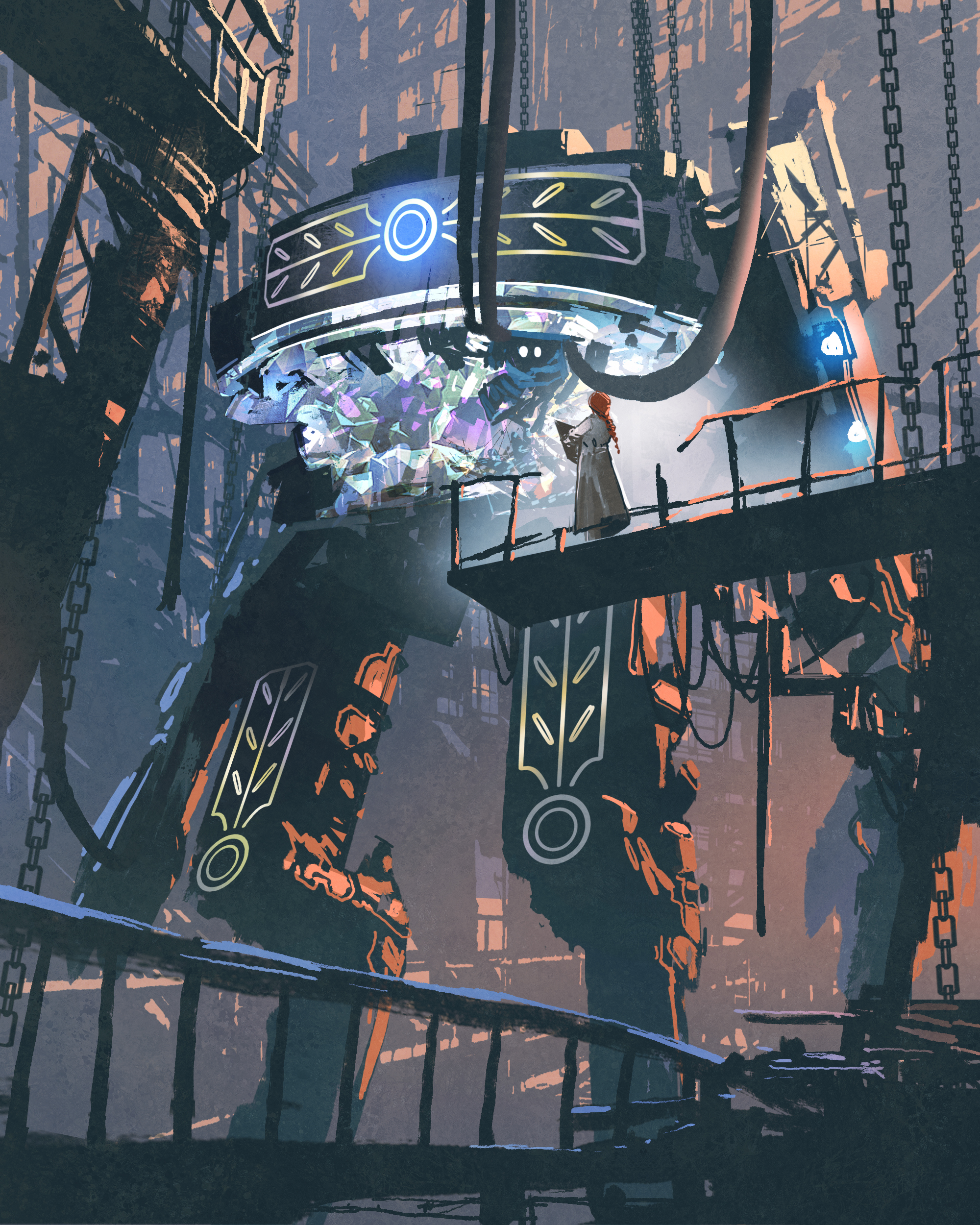 A giant mech, made of stained glass and metal.